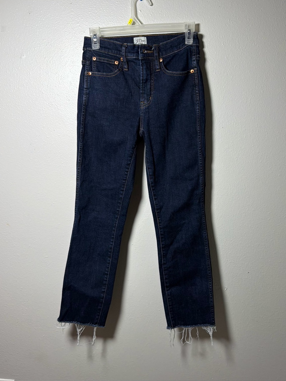 J.Crew Womrn Dark Blue Vintage Straight Frayed Hem Jeans size 25